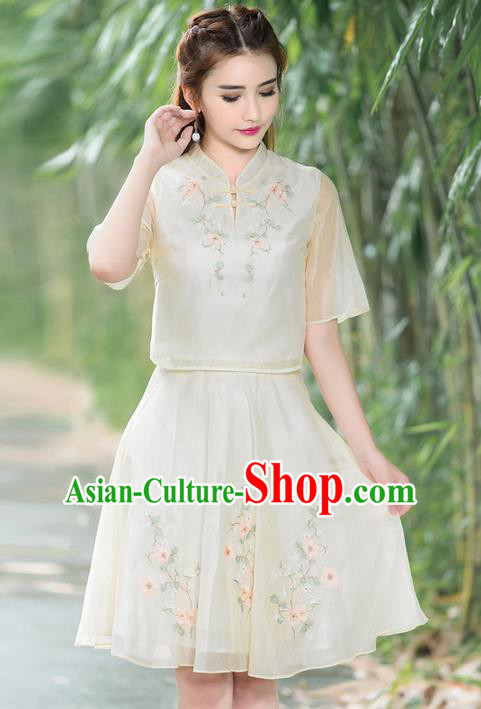 Traditional Ancient Chinese Ancient Costume, Elegant Hanfu Clothing Embroidered Organza Dress, China Tang Dynasty Blouse and Skirt Complete Set for Women