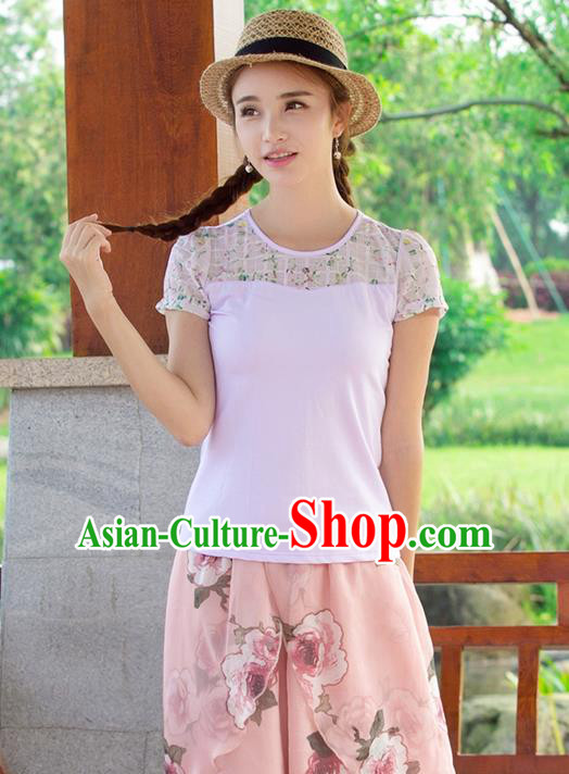 Traditional Ancient Chinese National Costume, Elegant Hanfu Printing Flowers Shirt, China Tang Suit Blouse Cheongsam Qipao Shirts Clothing for Women