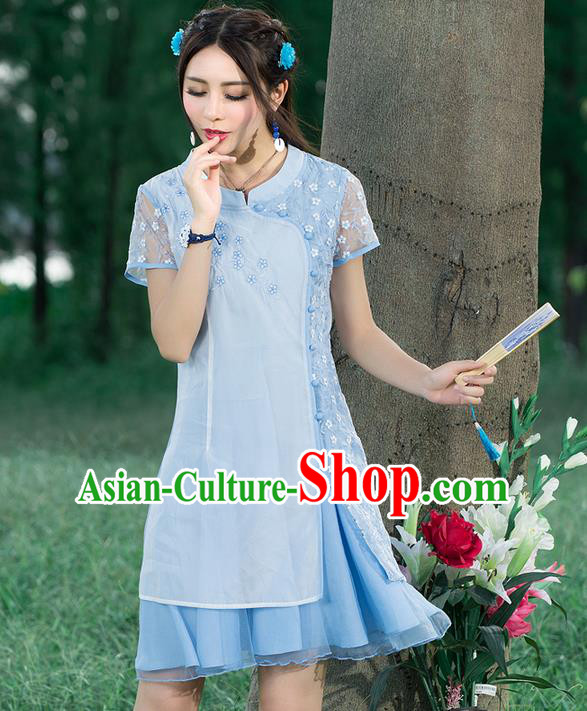 Traditional Ancient Chinese National Costume, Elegant Hanfu Dress, China Tang Suit Cheongsam Upper Outer Garment Elegant Lace Dress Clothing for Women