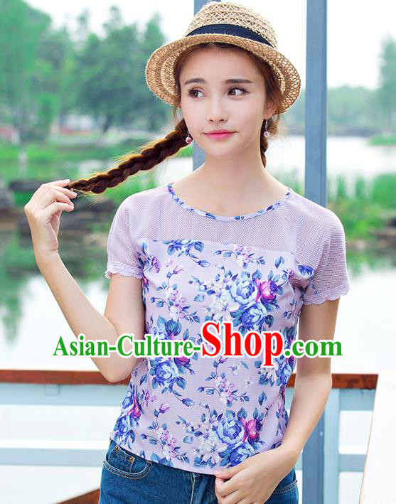 Traditional Ancient Chinese National Costume, Elegant Hanfu Shirt, China Tang Suit Short Sleeve Blouse Cheongsam Qipao Shirts Clothing for Women