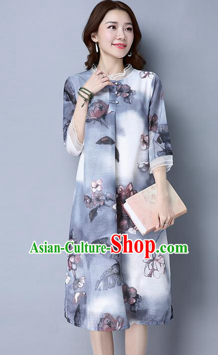 Traditional Ancient Chinese National Costume, Elegant Hanfu Printing Chiffon Dress, China Tang Suit Cheongsam Upper Outer Garment Elegant Dress Clothing for Women