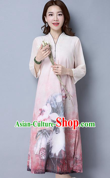 Traditional Ancient Chinese National Costume, Elegant Hanfu Cardigan Qipao Printing Dress, China Tang Suit Cheongsam Upper Outer Garment Elegant Dress Clothing for Women