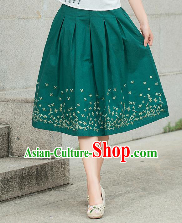 Traditional Chinese National Costume Pleated Skirt, Elegant Hanfu Embroidered Green Dress, China Tang Suit Bust Skirt for Women