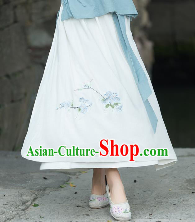 Traditional Ancient Chinese National Pleated Skirt Costume, Elegant Hanfu Embroidered Long Dress, China Ancient Tang Dynasty Tang Suit Royalblue Bust Skirt for Women