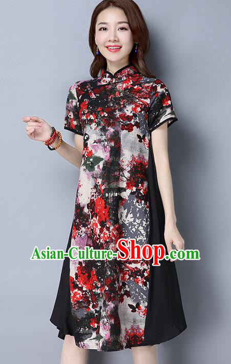 Traditional Ancient Chinese National Costume, Elegant Hanfu Mandarin Qipao Printing Dress, China Tang Suit Chirpaur Republic of China Cheongsam Upper Outer Garment Elegant Dress Clothing for Women