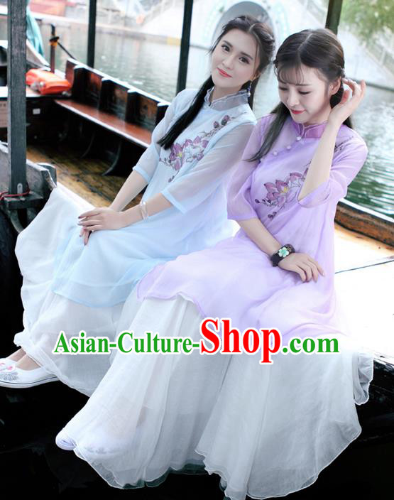 Traditional Ancient Chinese National Pleated Skirt Costume, Elegant Hanfu Chiffon Long White Dress, China Tang Dynasty Bust Skirt for Women