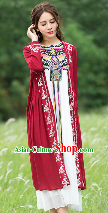 Traditional Ancient Chinese National Costume, Elegant Hanfu Red Cardigan, China Tang Suit Embroidery Cape, Upper Outer Garment Dust Coat Cloak Clothing for Women