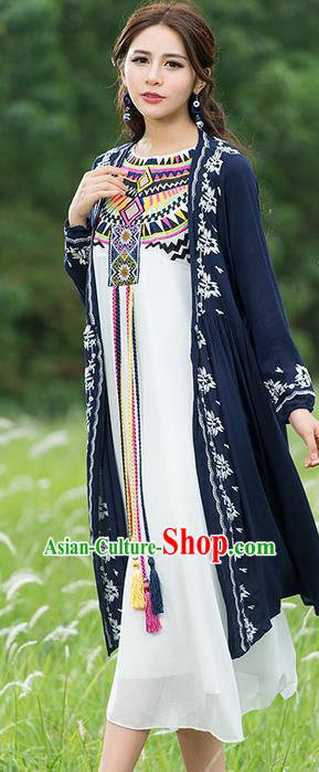 Traditional Ancient Chinese National Costume, Elegant Hanfu Royalblue Cardigan, China Tang Suit Embroidery Cape, Upper Outer Garment Dust Coat Cloak Clothing for Women