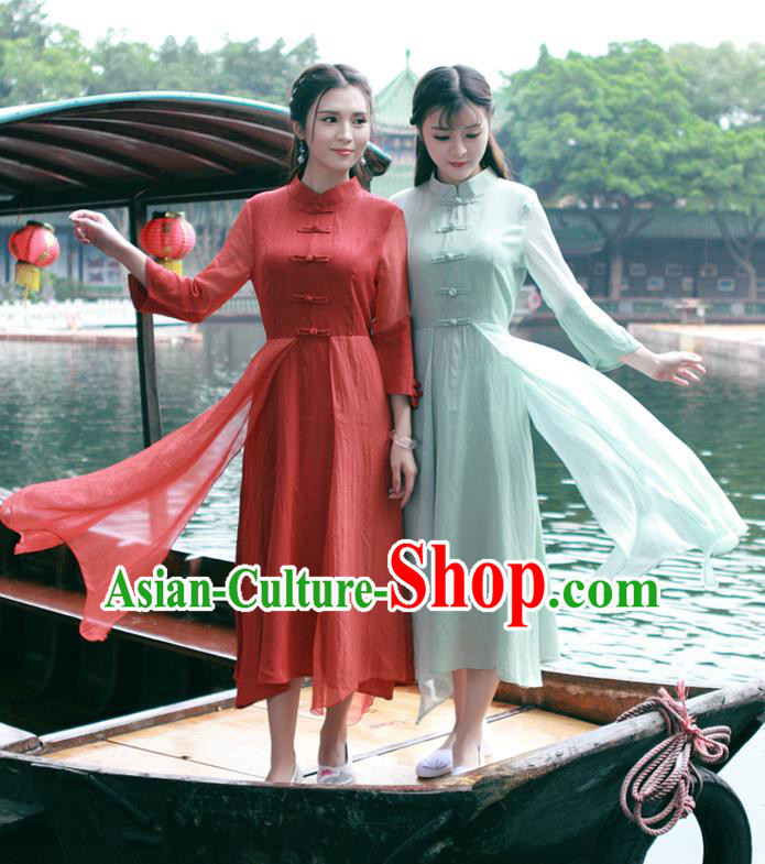 Traditional Ancient Chinese National Costume, Elegant Hanfu Mandarin Qipao Dress, China Tang Suit Stand Collar Chirpaur Republic of China Cheongsam Upper Outer Garment Elegant Dress Clothing for Women