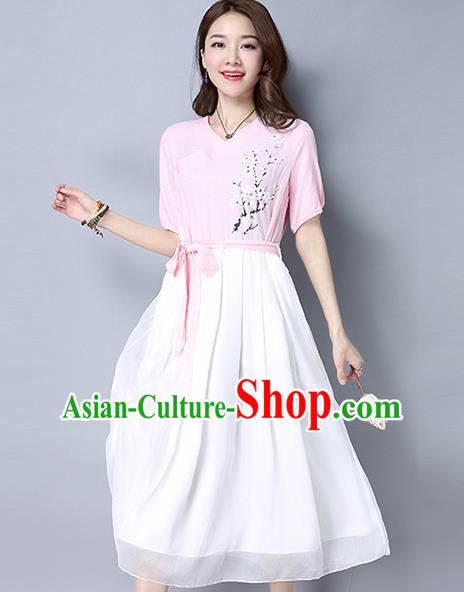 Traditional Ancient Chinese National Costume, Elegant Hanfu Embroidery Pink Dress, China Tang Suit Republic of China Upper Outer Garment Elegant Dress Clothing for Women
