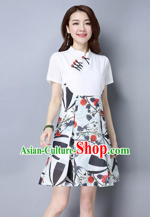 Traditional Ancient Chinese National Costume, Elegant Hanfu Mandarin Collar Stitching Color Matching White Dress, China Cheongsam Upper Outer Garment Elegant Dress Clothing for Women