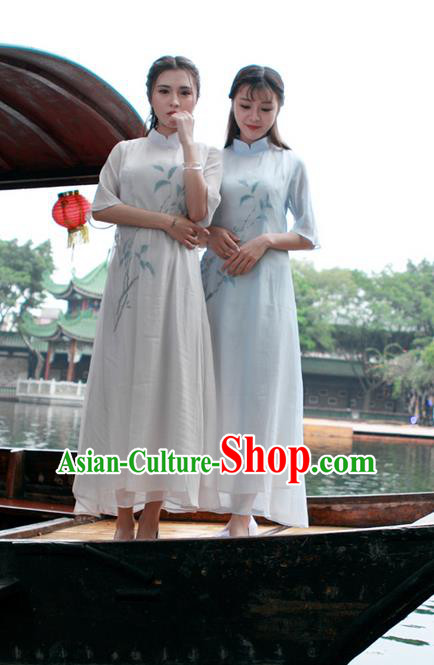 Traditional Ancient Chinese National Costume, Elegant Hanfu Mandarin Qipao Chiffon Dress, China Tang Suit Chirpaur Republic of China Lady Cheongsam Upper Outer Garment Elegant Dress Clothing for Women