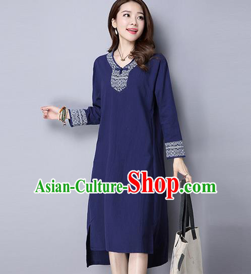 Traditional Ancient Chinese National Costume, Elegant Hanfu Mandarin Qipao Embroidery Navy Dress, China Tang Suit Chirpaur Cheongsam Upper Outer Garment Elegant Dress Clothing for Women