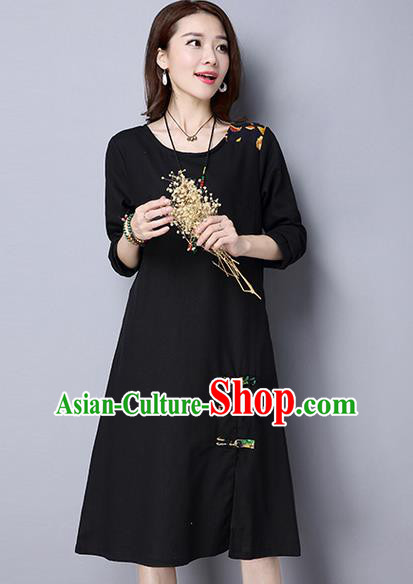 Traditional Ancient Chinese National Costume, Elegant Hanfu Mandarin Qipao Linen Black Dress, China Tang Suit Chirpaur Upper Outer Garment Elegant Dress Clothing for Women