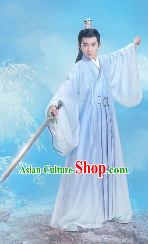 Traditional Ancient Chinese Elegant Swordsman Costume, Chinese Han Dynasty Jiang Hu Swordsman Robe, Cosplay Prince Nobility Childe Chinese Bladesman Hanfu Clothing for Men