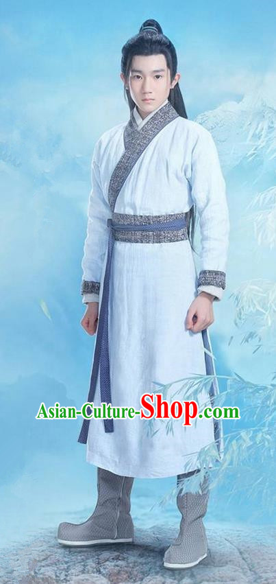 Traditional Ancient Chinese Swordsman Costume, Chinese Han Dynasty Jiang Hu Swordsman Robe, Cosplay Chinese Bladesman Hanfu Clothing for Men