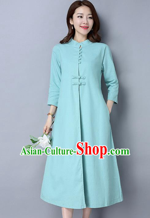 Traditional Ancient Chinese National Costume, Elegant Hanfu Stand Collar Blue Coat Robes, China Tang Suit Plated Buttons Cape, Upper Outer Garment Dust Coat Clothing for Women