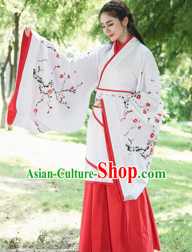 Traditional Ancient Chinese Costume, Elegant Hanfu Clothing Slant Opening Cardigan Blouse and Dress, China Han Dynasty Princess Elegant Dress Complete Set for Women