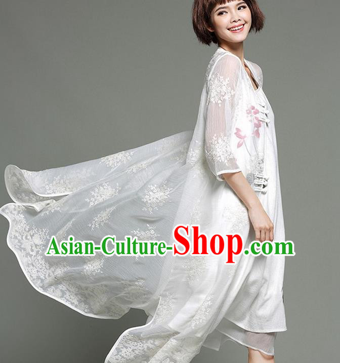 Traditional Ancient Chinese National Costume, Elegant Hanfu Chiffon Cardigan Coat, China Embroidery Cape, Upper Outer Garment Dust Coat Cloak Clothing for Women