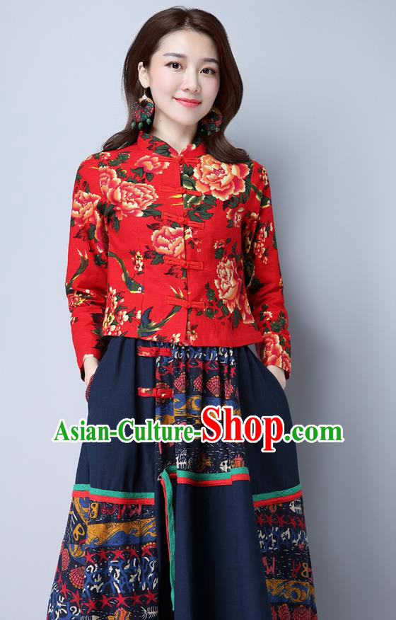 Traditional Ancient Chinese National Costume, Elegant Hanfu Stand Collar Red Jacket, China Tang Suit Plated Buttons Coat, Upper Outer Garment Coat Clothing for Women