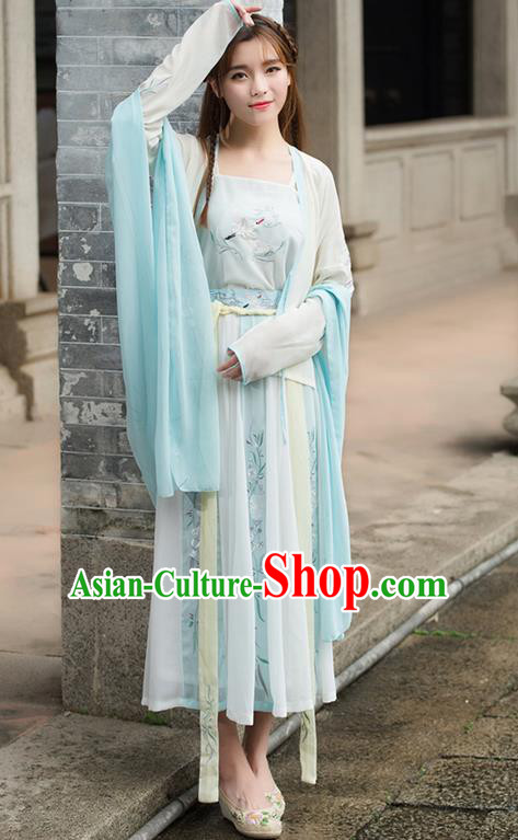 Traditional Ancient Chinese Costume, Elegant Hanfu Clothing Embroidered Cardigan Camisole Wearing Silks Blouse and Dress, China Tang Dynasty Palace Lady Elegant Blouse and Skirt Complete Set for Women