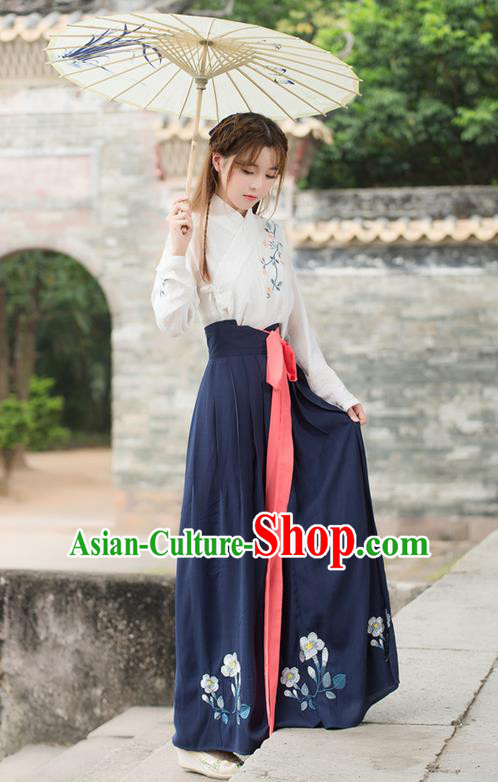 Traditional Ancient Chinese Costume, Elegant Hanfu Clothing Embroidered Blouse and Dress, China Ming Dynasty Young Lady Elegant Blouse and Skirt Complete Set for Women