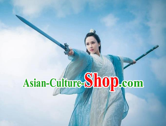 Traditional Ancient Chinese Elegant Swordsman Costume, Chinese Han Dynasty Fairy Dress, Cosplay Chinese Television Drama Jade Dynasty Qing Yun Faction Peri Hanfu Clothing for Women