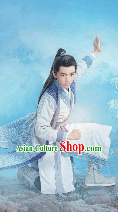 Traditional Ancient Chinese Swordsman Costume, Chinese Han Dynasty Jiang Hu Swordsman Dandies Robe, Cosplay Prince Young Childe Chinese Bladesman Hanfu Clothing for Men