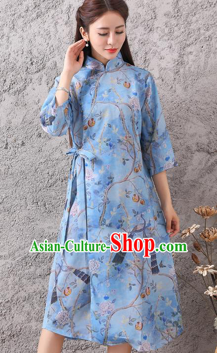 Traditional Ancient Chinese National Costume, Elegant Hanfu Mandarin Qipao Linen Stand Collar Dress, China Tang Suit Chirpaur Republic of China Cheongsam Upper Outer Garment Elegant Dress Clothing for Women