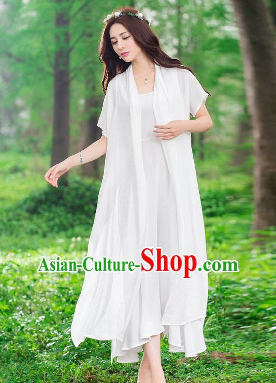 Traditional Ancient Chinese National Costume, Elegant Hanfu Embroidery White Cardigan, China Tang Suit Cape, Upper Outer Garment Dust Coat Cloak Clothing for Women