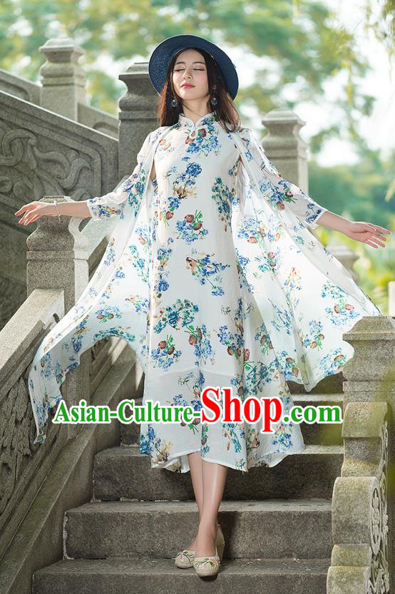 Traditional Ancient Chinese National Costume, Elegant Hanfu White Cardigan, China Tang Suit Cape, Upper Outer Garment Dust Coat Cloak Clothing for Women