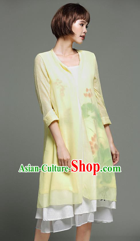 Traditional Ancient Chinese National Costume, Elegant Hanfu Yellow Cardigan, China Tang Suit Cape, Upper Outer Garment Dust Coat Cloak Clothing for Women