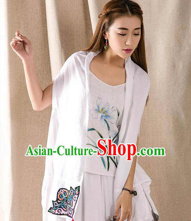 Traditional Ancient Chinese National Costume, Elegant Hanfu Embroidery White Cappa, China Tang Suit Cape, Upper Outer Garment Tippet Clothing for Women