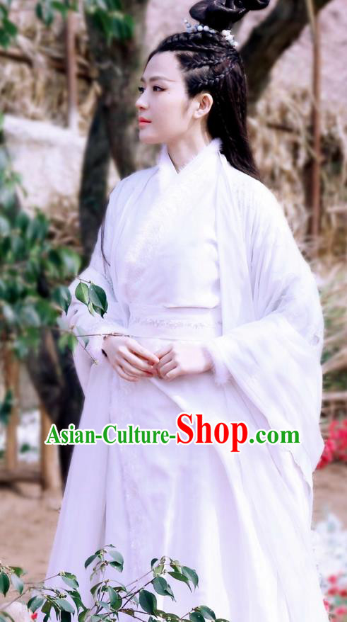 Traditional Ancient Chinese Elegant Swordsman Costume, Chinese Han Dynasty Young Lady Princess Dress, Cosplay Chinese Television Drama Jade Dynasty Qing Yun Faction Princess Peri Hanfu Trailing Embroidery Clothing for Women