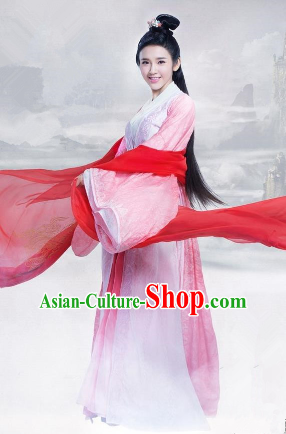 Traditional Ancient Chinese Elegant Swordsman Costume, Chinese Ancient Young Lady Dress, Cosplay Chinese Television Drama Jade Dynasty Qing Yun Faction Princess Peri Hanfu Trailing Embroidery Clothing for Women