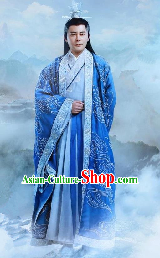 Traditional Ancient Chinese Elegant Swordsman Costume, Chinese Han Dynasty Taoist Priest Dress, Cosplay Chinese Television Drama Jade Dynasty Qing Yun Faction Elders of the Owners Hanfu Embroidery Clothing for Men