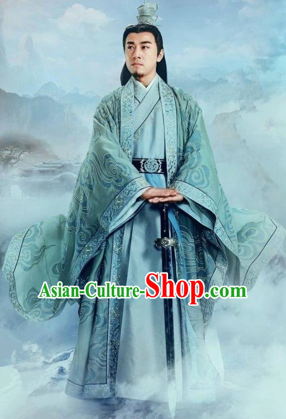 Traditional Ancient Chinese Elegant Swordsman Costume, Chinese Jiang hu Taoist Priest Dress, Cosplay Chinese Television Drama Jade Dynasty Qing Yun Faction Elders of the Owners Hanfu Embroidery Clothing for Men