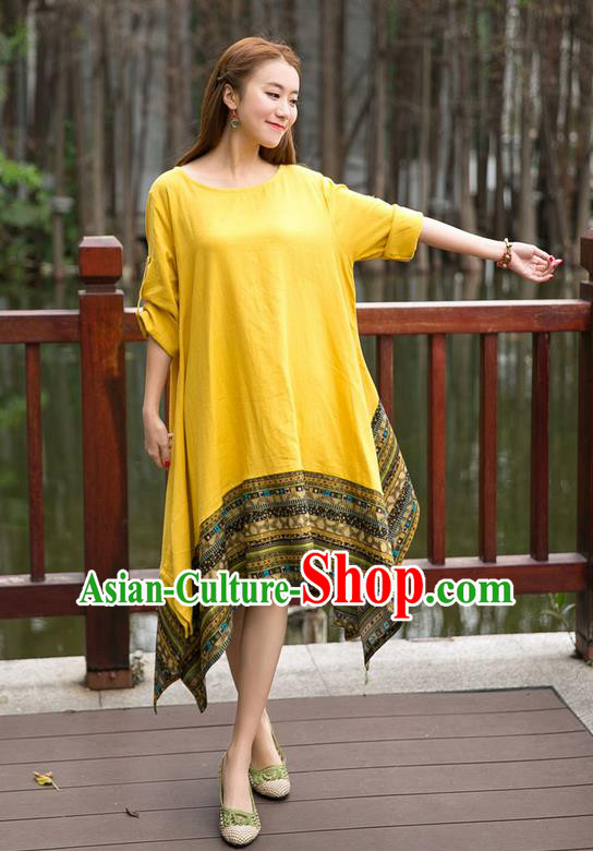 Traditional Ancient Chinese National Costume, Elegant Hanfu Big Swing Yellow Dress, China Tang Suit National Minority Chirpaur Elegant Dress Clothing for Women