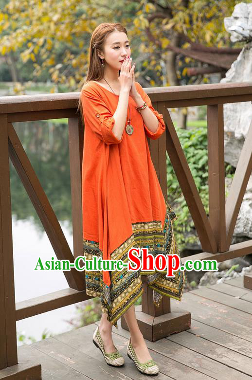 Traditional Ancient Chinese National Costume, Elegant Hanfu Big Swing Orange Dress, China Tang Suit National Minority Chirpaur Elegant Dress Clothing for Women