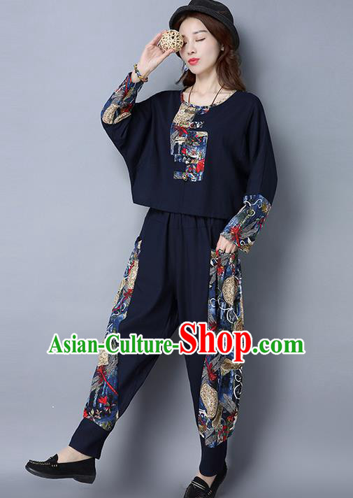 Traditional Chinese National Costume, Elegant Hanfu Gored T-Shirt and Loose Pants Set, China Tang Suit National Minority Blouse and Trousers Clothing for Women