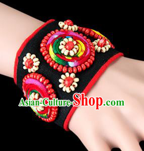 Traditional Chinese Miao Nationality Crafts, Yunan Hmong Handmade Bracelet Black Cuff Hand Decorative, China Miao Ethnic Minority Bangle Accessories for Women