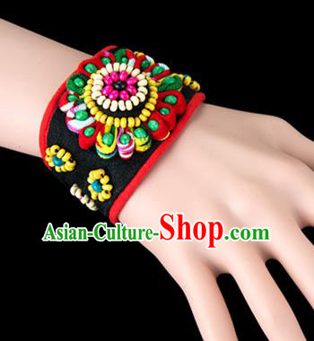 Traditional Chinese Miao Nationality Crafts, Yunan Hmong Handmade Bracelet Cuff Hand Decorative, China Miao Ethnic Minority Bangle Accessories for Women