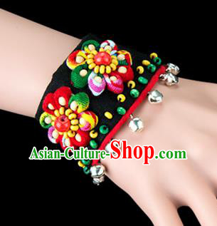 Traditional Chinese Miao Nationality Crafts, Yunan Hmong Handmade Bracelet Bells Cuff Hand Decorative, China Miao Ethnic Minority Bangle Accessories for Women