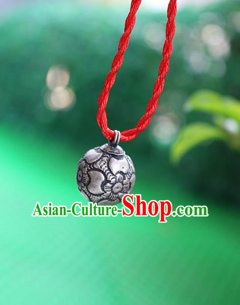 Traditional Chinese Miao Nationality Crafts Jewelry Accessory, Hmong Handmade Miao Silver Bells Pendant, Miao Ethnic Minority Necklace Accessories Sweater Chain Pendant for Women