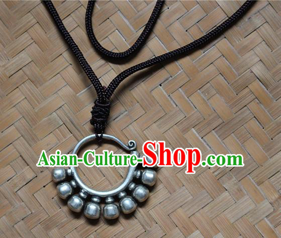 Traditional Chinese Miao Nationality Crafts Jewelry Accessory, Hmong Handmade Miao Silver Pendant, Miao Ethnic Minority Necklace Accessories Sweater Chain Pendant for Women