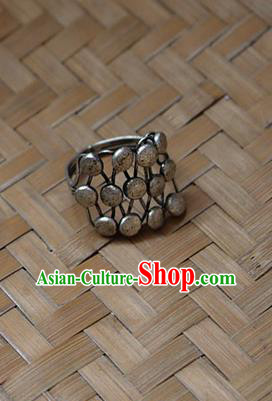 Traditional Chinese Miao Nationality Crafts Jewelry Accessory Classical Ring, Hmong Handmade Miao Silver Palace Finger Ring, Miao Ethnic Minority Ring for Women