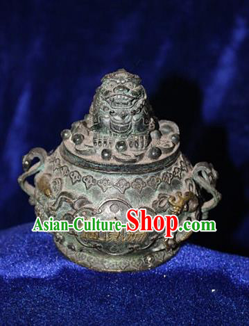 Traditional Chinese Miao Nationality Crafts Decoration Accessory Bronze Censer, Hmong Handmade Lion Burner Ornaments, Miao Ethnic Minority Exorcise Evil Incense Burner