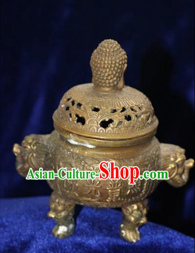 Traditional Chinese Miao Nationality Crafts Decoration Accessory Bronze Censer, Hmong Handmade Buddharupa Burner Ornaments, Miao Ethnic Minority Exorcise Evil Incense Burner