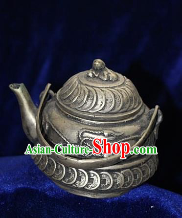 Traditional Chinese Miao Nationality Crafts Decoration Accessory Bronze Flagon, Hmong Handmade Miao Silver Flagon Ornaments, Miao Ethnic Minority Exorcise Evil Wine Pot