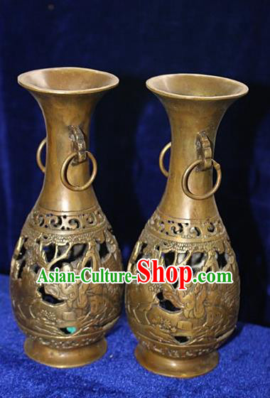 Traditional Chinese Miao Nationality Crafts Decoration Accessory Bronze Vase, Hmong Handmade Jardiniere Ornaments, Miao Ethnic Minority Exorcise Evil Flower Vase
